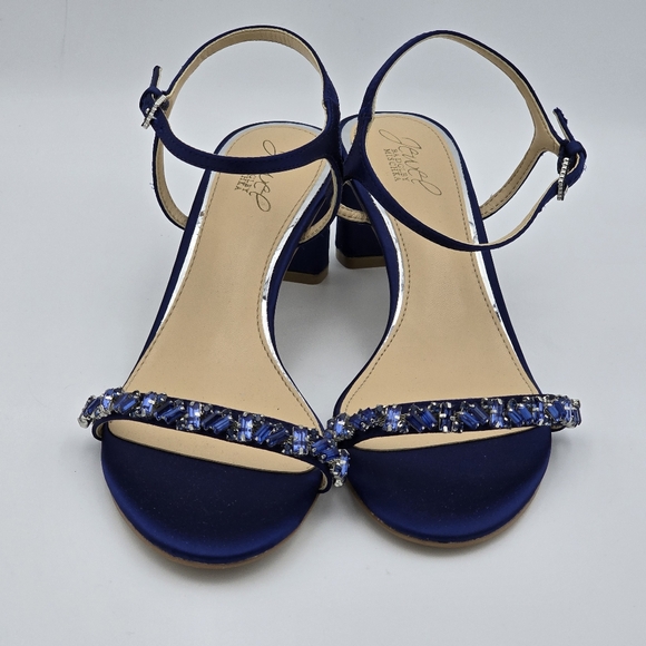 Jewel Badgley Mischka Dagny Strappy Low Block Heel Sandals, Navy Blue, Women 9.5 - Picture 4 of 16